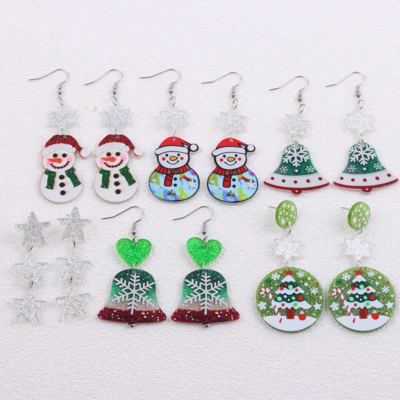 Wholesale  Christmas Earrings Cartoon Contrasting Color Snowman Bell Acrylic Earrings